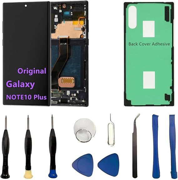 Original 6.8" AMOLED Display for Samsung Galaxy NOTE10 Plus Screen Replacement OEM NOTE10Plus 5G SM-N975U SM-N975U1 Display Touch Screen Digitizer (with Black Frame+Back Cover Adhesive+Tools)