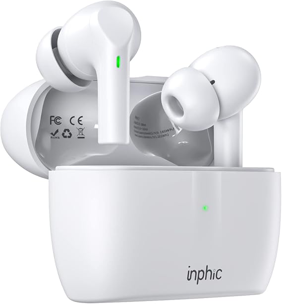 INPHIC True Wireless Earbuds Bluetooth Headphones Hybrid Active Noise Cancelling Touch Control Waterproof Stereo Earphones with Wireless Charging Case in-Ear Headset for Sports/Leisure, White