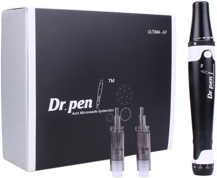 Dr Pen Ultima A7 Microneedling Pen - 18000 RPM Most Powerful Wired Model - Professional Derma Auto Pen - Best Skin Care Tool Set for Face and Body - 6pcs 12 pin Cartridge