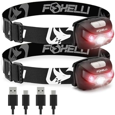 Foxelli USB-C Rechargeable LED Headlamp Super Bright, Lightweight Head Lamp for Running, Camping, Hiking & Work Comfortable Fit for Adults & Kids