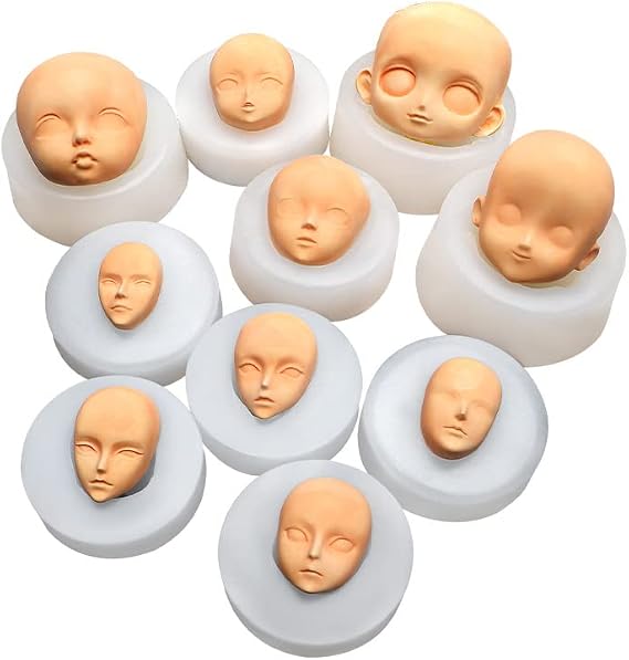 MIMIRACLE Silicone Face Molds, Small Baby Face Mold for Clay & Fondant | 10 Unique Face Designs, Food-Grade Silicone, Flexible Easy Release, Fine Facial Details, Multi-Craft Compatible
