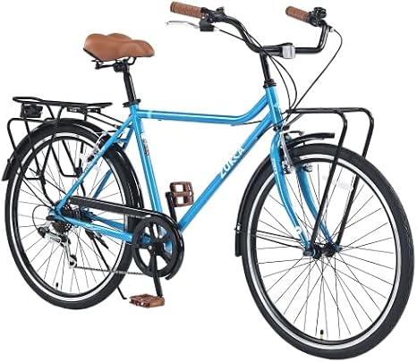 Vintage Style 26 Inch Adult Cruiser Bicycle Hybrid Bike 7 Speeds Commuter Bike for Women, Men, Seniors,Shifter and derailleur Step-Over Steel Frame,Double Cargo Rack,4 Colors