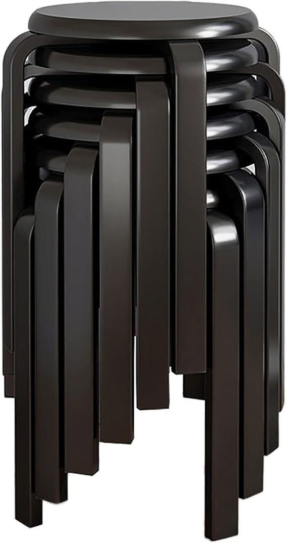 Stackable Wood Dining Stools Set of 4,Portable Round Bar Stools,Backless Bentwood Stools for Dinning, Kitchen,Living Room, Class Room(4pcs, Black)