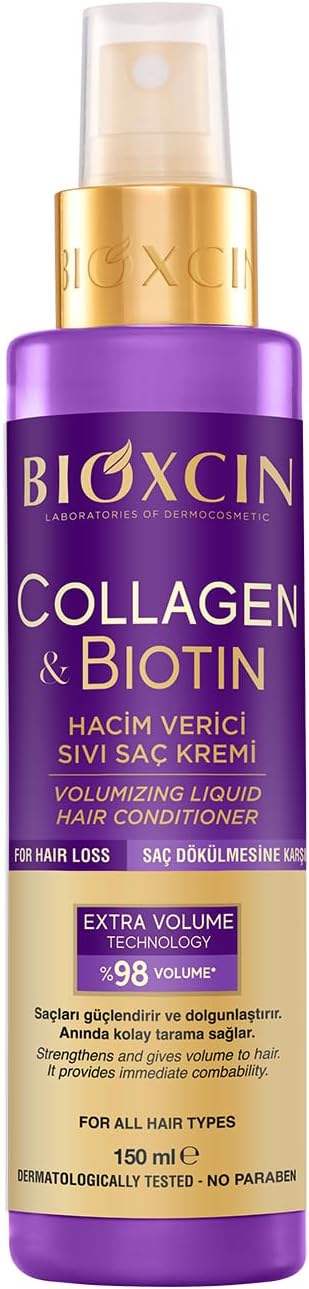 Bioxcin Collagen & Biotin Volumizing Liquid Conditioner 150 ml – Plumper and Moisturizing Care Spray for Fine and Volumeless Hair