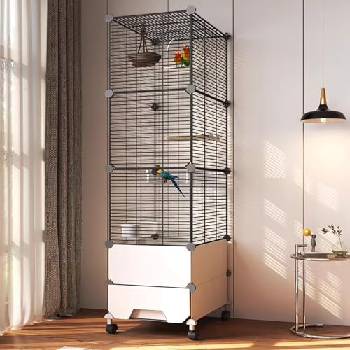 Cockatiel Cage, Parakeet Cage, Flight Cage, Large Bird Cage with Drawer Base and Wheels, Easy to Clean and Move, for Cockatiels Pet Parrot Parakeet Lovebird Canary Finch
