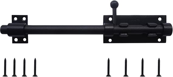 10Inch Slide Bolt Latch Black, Heavy Duty Barrel Bolt Latch with Padlock Hole, 304 Stainless Steel Sliding Bolt Gate Latch, Thickened Door Lock Hardware for FenceBarnShed