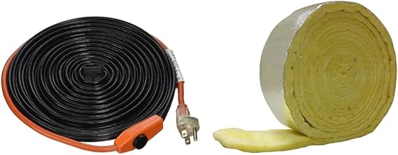 Frost King Automatic Electric Heat Kit Heating Cables, 30-Feet, Black and Frost King Foil Backed Fiberglass Pipe Wrap, 3"x1"x25'