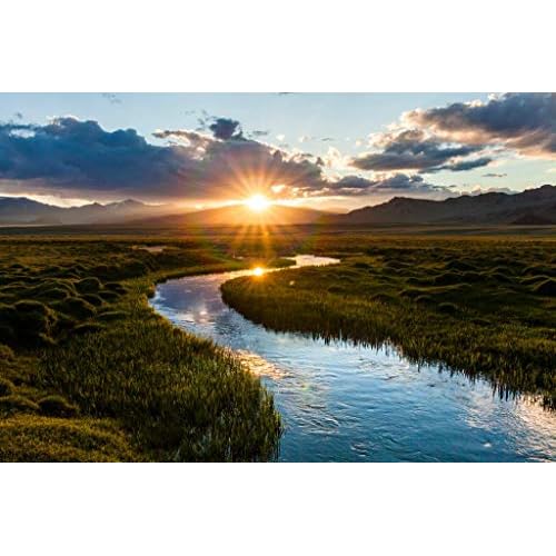 Mountain River Perfect Fishing Sunset Landscape Photo Beach Palm Pictures Ocean Scenic Scenery Tropical Nature Photography Paradise Scenes Cool Wall Art Print Poster 24x16