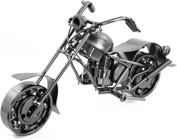 Winterworm Retro Motorcycle Model Statues Iron Art Metal Ornament Motorbike Motorcycle Figurine for Father's Day Birthday Dad Man Boyfriend Gift Office Home Desk Club Bar Decoration (Silver)