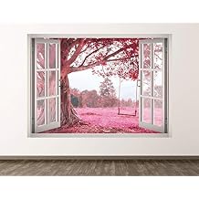 Pink Tree Wall Decal Art Decor 3D Window Nature Sticker Mural Kids Room Custom Gift BL457 (22"w x 16"H)