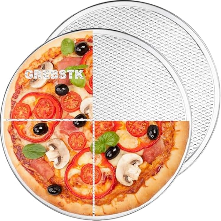 GREBSTK 2 Pack 16 Inch Large Pizza Baking Screens, Seamless Aluminum Pizza Mesh Pan Set, Non-Stick Restaurant-Grade Oven Trays for Home Kitchen and BBQ, Reusable Pizza Crisper Solution