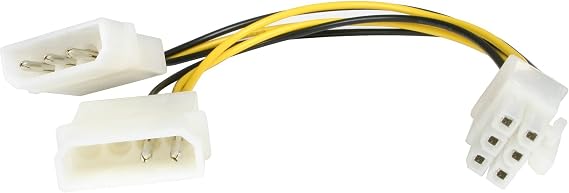 6in LP4 to 6 Pin PCI Express Video Card Power Cable Adapter - Power adapter - 4 pin internal power (M) to 6 pin PCIe power (M) - 6 in - LP4PCIEXADAP