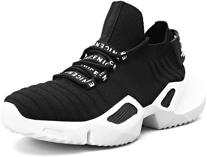 Boxpopla Men's Breathable Mesh Running Shoes for Walking & Sports Outdoor Non Slip Comfortable Lightweight Casual Sneakers Platform Knitting Workout Athletic Tennis Shoes