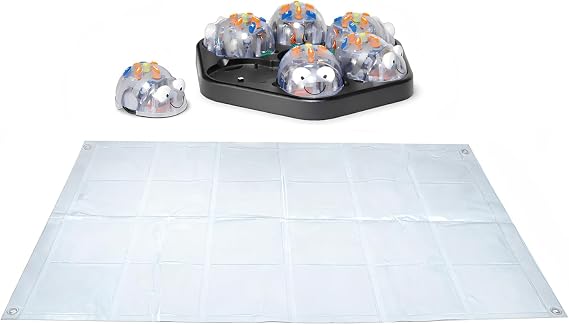 Blue-Bot Classroom Bundle - 6 Programmable Coding Robotics See & Say Version with Docking Station and 46 Transparent Pocket Mat - Audio Playback Floor Robotics for K-2 STEM Computer Science