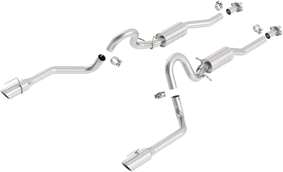 BORLA 140067 Cat-Back Performance Exhaust System for 1999-2004 Ford Mustang GT 4.6L V8 & 2003-2004 Mach 1 4.6L V8 T-304 Stainless Steel S-Type Dual Split Rear Single 4" Round Chrome Tips on Each Side
