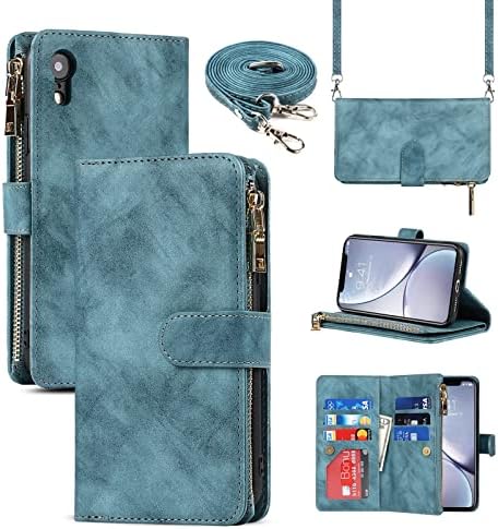 Jaorty for iPhone XR Wallet Case with Strap,for iPhone XR Phone Case for Women with Card Holder, Crossbody PU Leather Zipper Pocket Case with Credit Card Holders,6.1 Blue