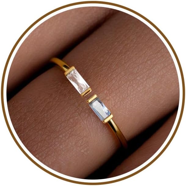 JSJOY Birthstone Rings for Women Dainty Emerald Blue Ring Birthday Gifts for Mom Her Gemstones CZ Ring for Teens Gold Rings That Don't Tarnish Adjustable Ring Jewelry Gifts