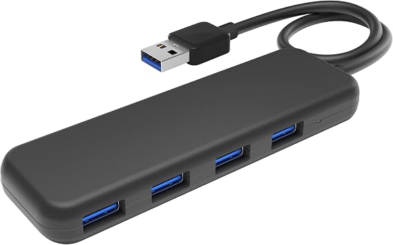 KabelDirekt USB 3.0 hub 4 Port (Slim Design, Plug & Play on PC/Notebook/Mac, 4 USB-A Ports/1 USB-A Connector, adds More Ports, SuperSpeed/5Gbps, Black)