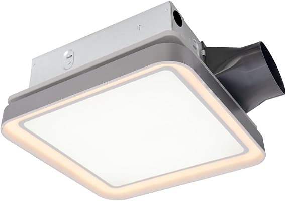 Akicon Bathroom Exhaust Fan with Light, 50-80-100 CFM DC Motor, 1.2 Sones 3CCT LED Light 2700K/4000K/5500K with 7W Night Light Quiet Energy Saving Ceiling Fan, Silver