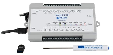 DI-2108, 8 Channel Voltage Data Acquisition Kit Measures 10 V at 12-16-bit ADC Resolution and 160,000 Samples per Second throughput, ExcelLink and WinDaq Software Included