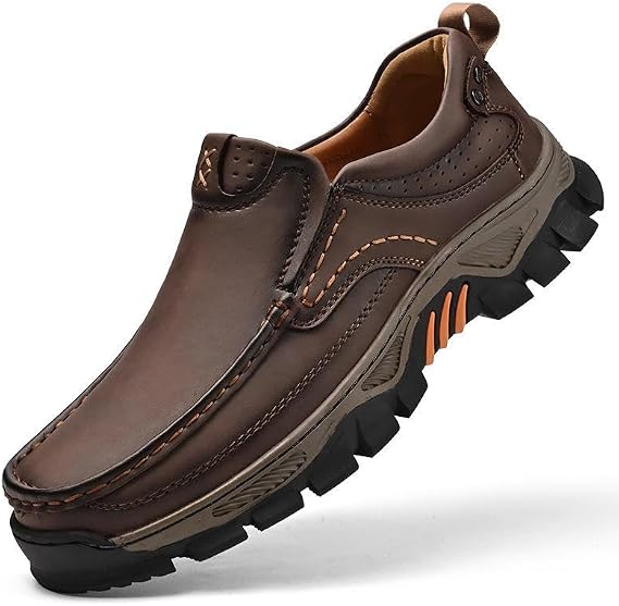 Enjerr Orthopedic Shoes Men Walking Shoes Arch Support Walking Shoes Genuine Leather Slip On Loafers Breathable Wear-Resistant Casual Shoes,Brown b,10