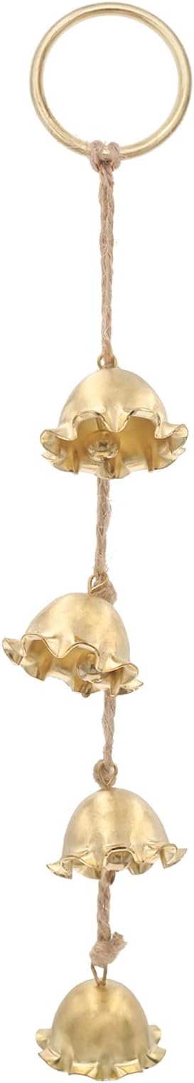 Gold Flowers Hanging Bells for Door Knob Decoration, Christmas Home Garden Decor Small Wind Chimes Jingle Bell on Rope