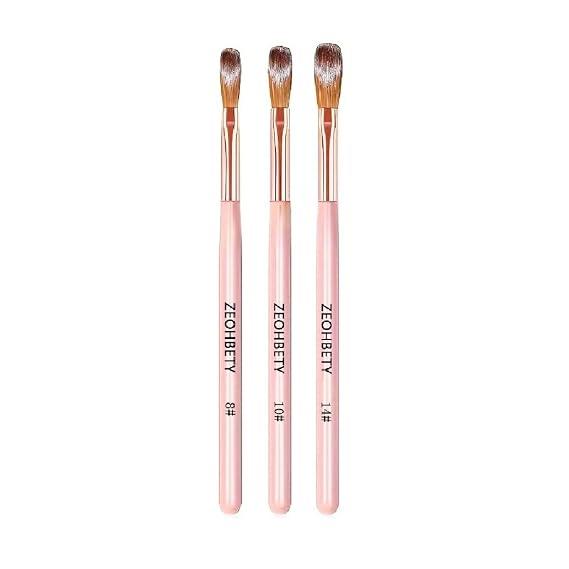 Acrylic Nail Brush Set, 3Pcs Powder Nail Brushes for Acrylic Application, Nail Art Brush for 3D Carving & Detailing Design, Nail Extension Manicure Tool, Size 8/10/14, Pink