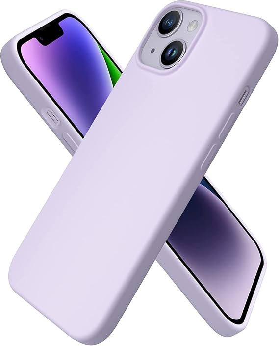 URUCHI iPhone 14 ile Uyumlu Kılıf, İçi Kadife Kaplamalı İnce Sıvı Silikon Tam Koruma Yumuşak Jel Silikon Kapak, Lila