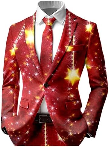 Mens Ugly Christmas Blazer Xmas Printed Blazer One Button Party Slim Fit Jacket with Pockets Fashion Suits
