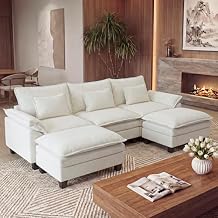 URRED Oversized Modular Sectional Sofa, 122" U Shaped Modern Comfy Cloud Couch with Movable Ottoman & Pillows, Deep Seat Couches for Living Room, Bedroom or Apartment (Chenille Beige, 122" U Shaped) | Comfort