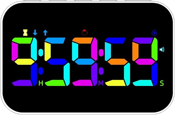 Pomodoro Timer Digital Timer Rechargeable, Kitchen LED RGB Count Down Up Timer with Vioce Reminder for Kitchen Classroom Cooking Study