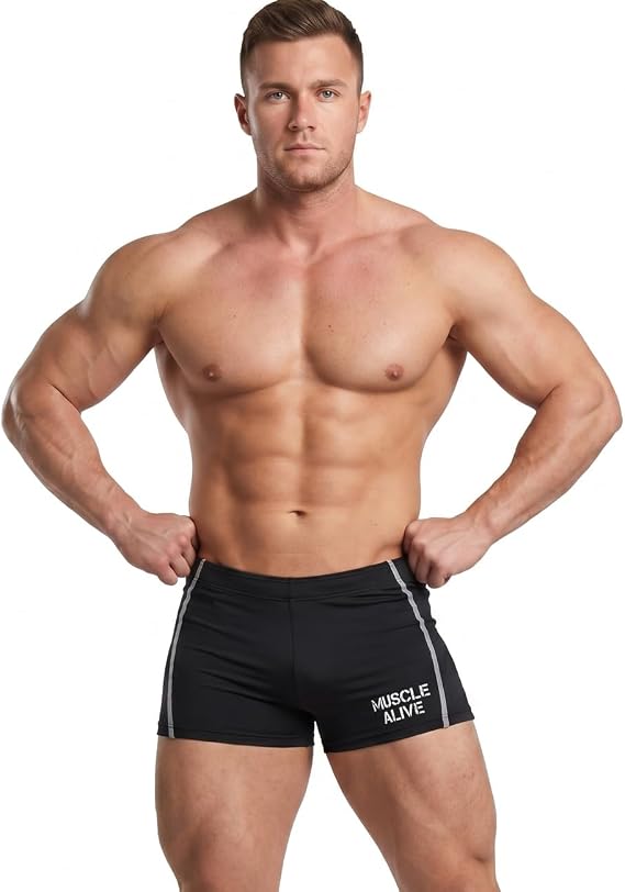 Muscle Alive Mens Bodybuilding Shorts Tights Polyester and Spandex