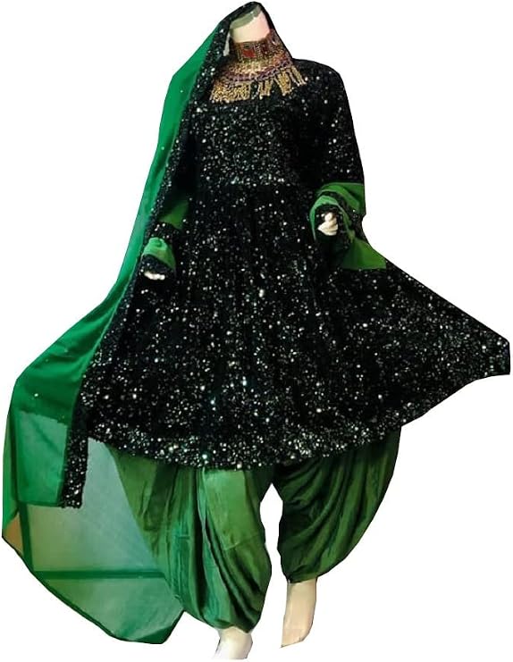 Afghan Kuchi Three piece Party Wedding Traditional Handmade Sitara Dress Medium Size