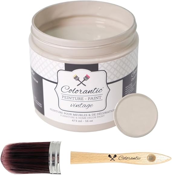 Colorantic-Bundle Light Brown Chalk Paint (Cappuccino,16 Oz) and Oval Purple Chalk Paint Brush