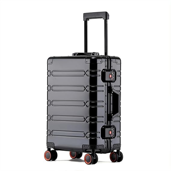 All Aluminum Magnesium Hardshell Carry on Luggage Airline Approved, Hardside Carry on Suitcase with TSA Lock, Zipperless Luggage Checked Metal Rolling Luggage for Travel, Business (Black, 20 inch)