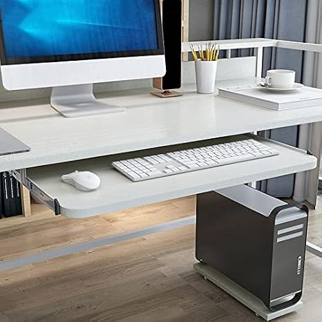 Slide Keyboard Tray Under Desk - for Keyboard Mouse Holder Workspace Organizers - Adjustable Height Desk Extender - Ergonomic/Protect Eyesight - Slide-Out Keyboard Drawers, White, 70cm x 27cm