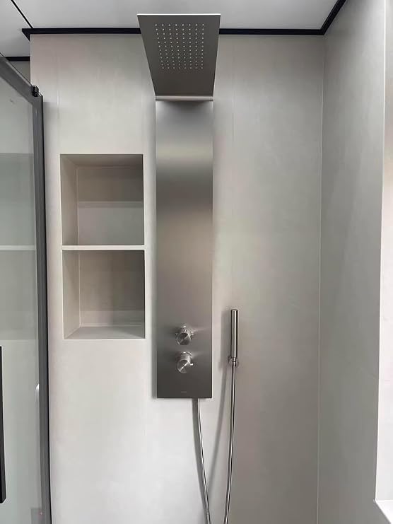 DJS Shower Panel System, All-in-One Stainless Steel Wall-Mounted Shower Panel Set with Multiple Functions
