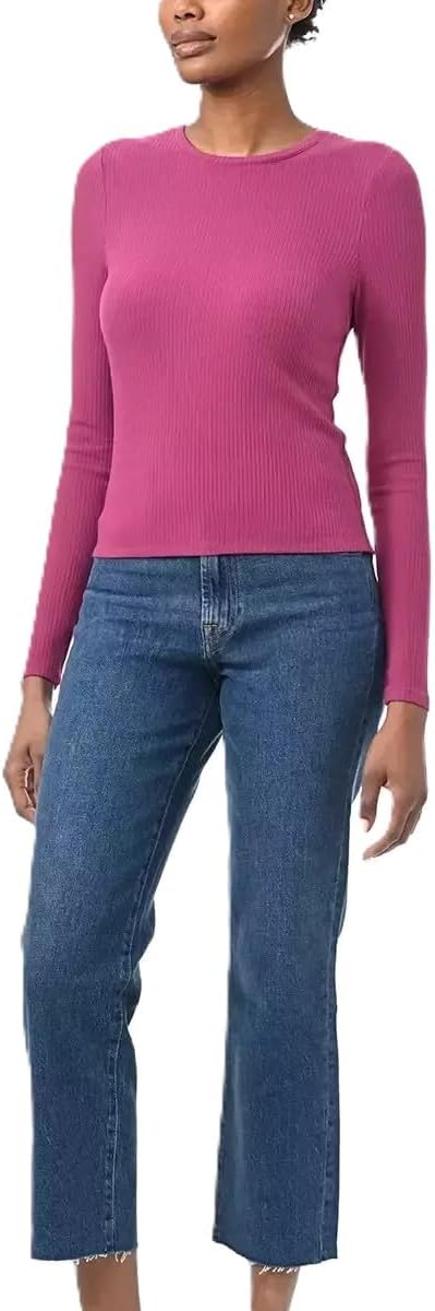 Splendid Women's Ribbed Crew Neck Long Sleeve Tee (US, Alpha, Medium, Regular, Regular, Pink)