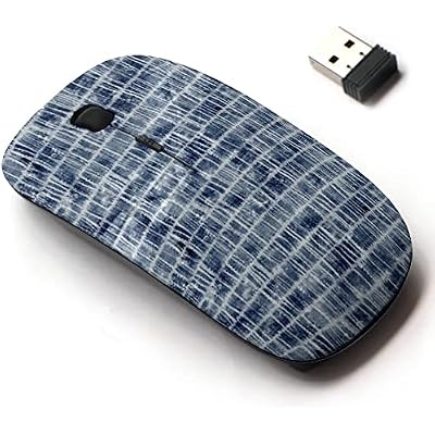2.4G Wireless Mouse with Cute Pattern Design for All Laptops and Desktops with Nano Receiver - Indigo Tied yed Grid Motif