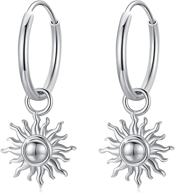 Sun Dangle Earrings, 925 Sterling Silver Sun Hoop Earrings Hypoallergenic Earrings for Sensitive Ears Jewelry Lovers for Women Friends