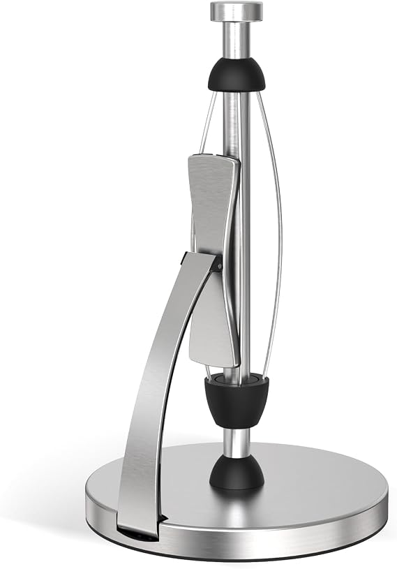VEHHE Paper Towel Holder Countertop, Paper Towel Holder with Spring Activated Arm and Damping Effect, Simply Tear Paper Towel Stand for Bathroom and Kitchen (Silver)
