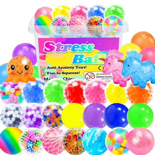 30Pcs Stress Balls, Large Squishy Squeeze Balls Bulk Squeeze Toy for Adults Stress Relief Party Favor Birthday Gift