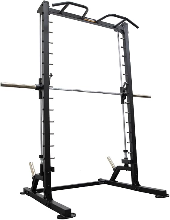 Powertec Linear Bearing Smith Machine - Plate Loaded Smith System with 45 lb Olympic Bar, Linear Bearings and Stainless Steel Guide Rods for Home Gym