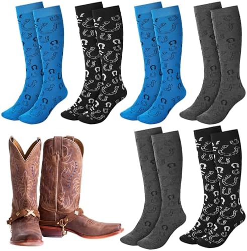 Toulite 6 Pairs Western Boot Socks over The Calf Dress Classic Boot Socks Mens for Valentines Gift