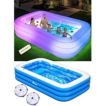Inflatable Pool with Seat and Pool Lights, Durable Thickened Large Size Family Inflatable Pools for Adults Blow Up Pools,110" x 63" x 20"Swimming Inflatable Kids PooI for Backyard,Outdoor (White)
