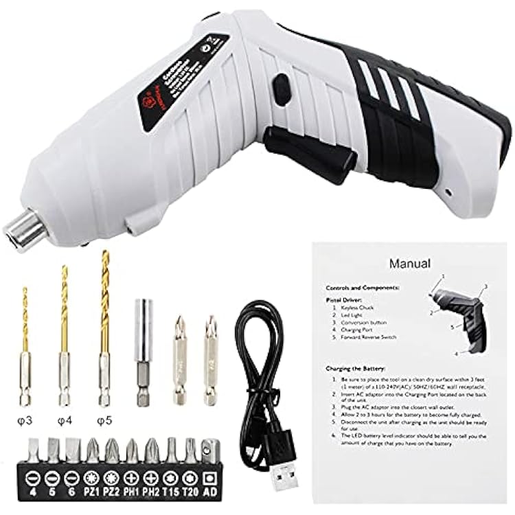 iKenta Cordless Drill, Impact Drill Set, Power Drill Screwdriver, ReCharging LED Electric Drill Combo Kit for Drilling Wall Floor Metal Wood Bricks