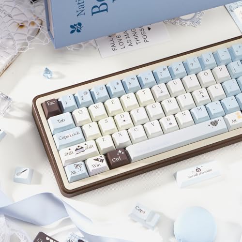 PBT Keycaps 145 Keys Dye-Sub Cherry Profile Keycaps, Cute Blue Custom Key Cap Set Fit for 616487104108 Cherry Mx Switches ISO ANSI Layout Alice Keyboard Mechanical Keyboards