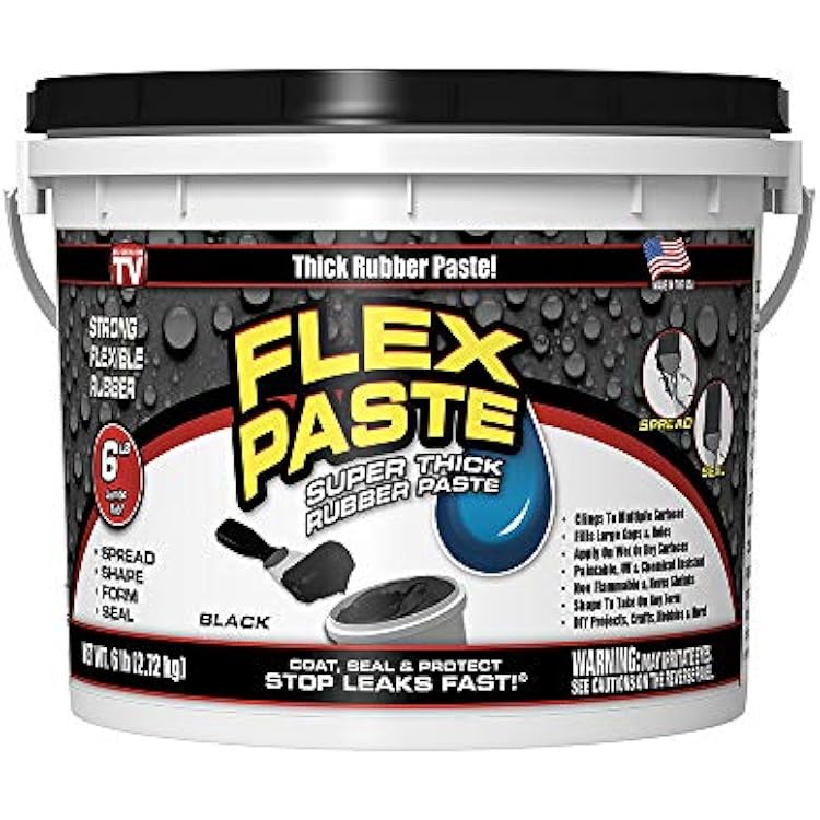 Flex Paste, 6 lb Tub, Black, Waterproof Paintable Putty, Spackle Sealant, Fill Gaps Cracks Holes - Block Out Water and Air - UV Resistant - Walls, Drywall, EPDM, Concrete, Roof, RV Repairs