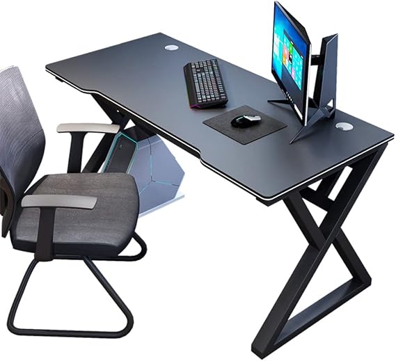 Bestier I-Shaped Gaming Desk Computer Desk, X-Shaped Gaming Table, Gamer Workstation with Large Mouse Pad, Sturdy Metal and Wood Computer Desk for Gaming and Office, Black-L 140CM vision