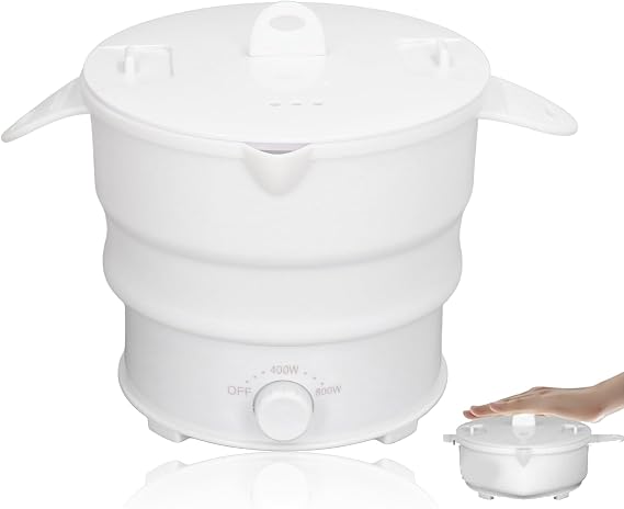 Foldable Electric Cooking Pot, 1.2L Hot Pot Cooking, Folding Electric Travel Pot with Stainless Steel Bottom Household for Camp, Dorm, Multi-Function Ramen Cooker